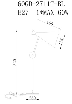 Лампа настольная металлическая черная 60GD-2711T-BL